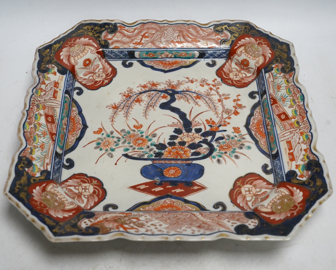 A Japanese Imari square shaped dish, 32 x 32cm. Condition - fair to good